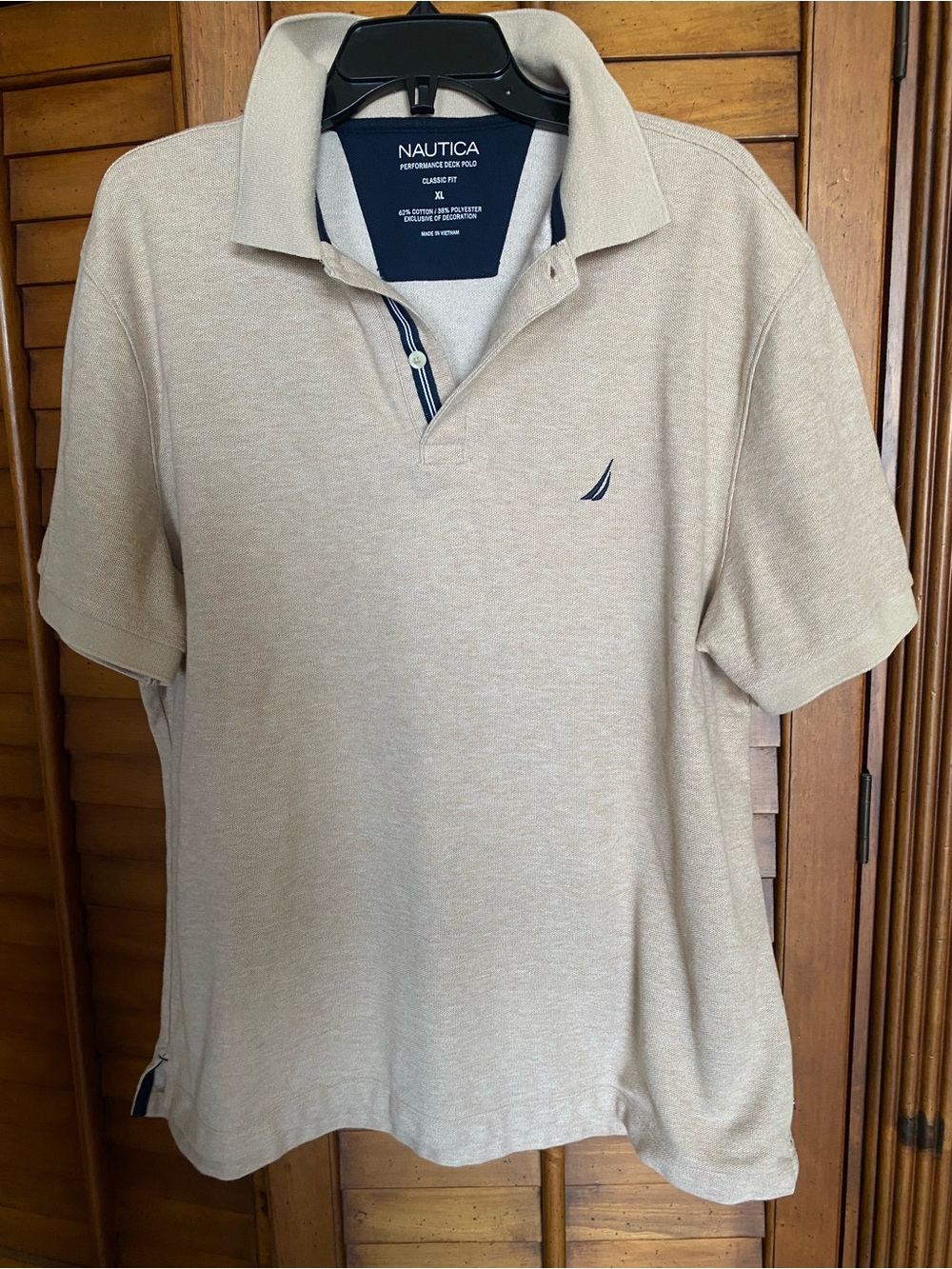 Nautica Men’s Light Beige Polo with Navy Trim